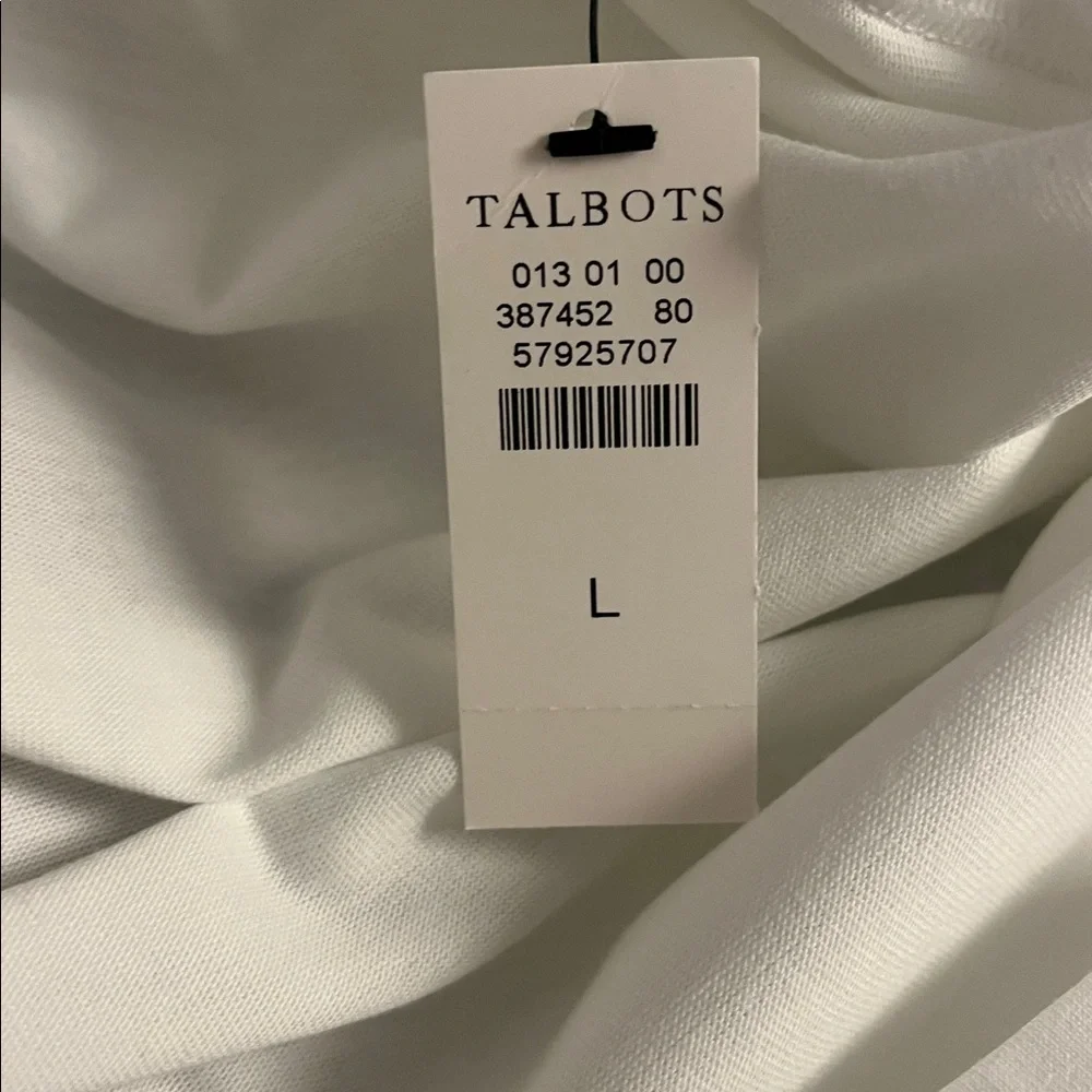 NWT Talbots White Crewneck T-Shirt w/Black Flower Design - Large - Picture 7 of 7